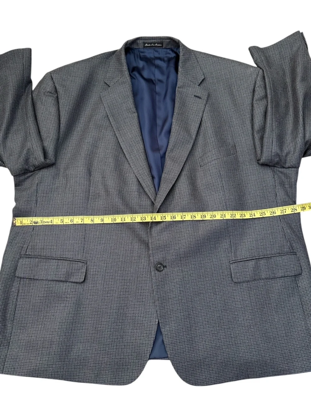 Lauren Ralph Lauren 56R Grey Blue Silk Wool Houndstooth Sport Coat Blazer Mexico